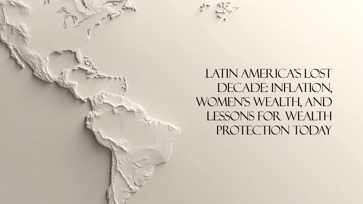 A symbolic image of Latin America’s Lost Decade, showing inflation, economic instability, and the erosion of women’s financial security