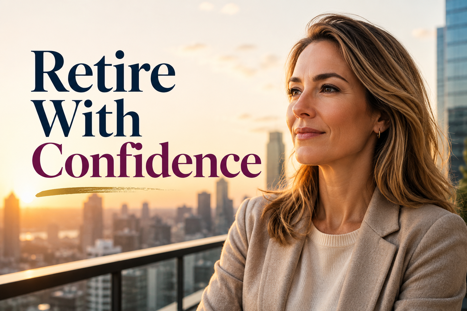 American woman on a city balcony, reflecting on retirement planning for women and long-term financial confidence.