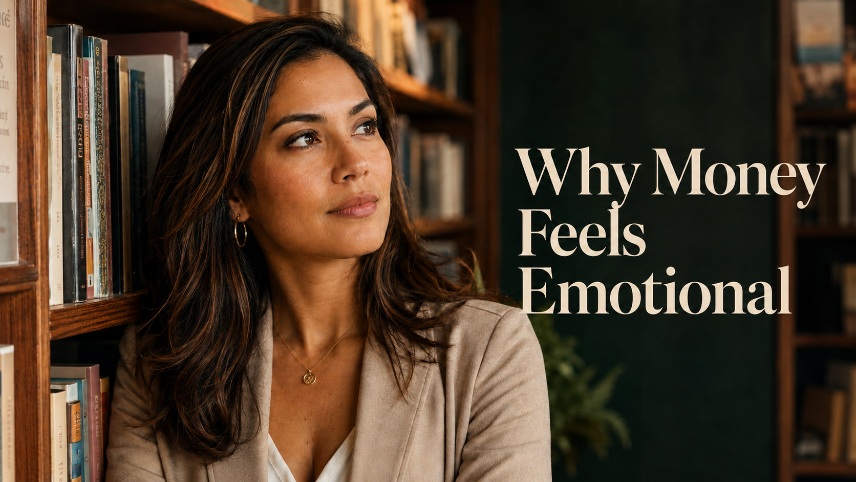Woman reflecting on emotional money decisions, with the text “Why Money Feels Emotional