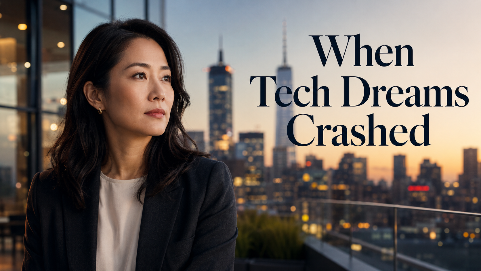 Elegant American woman reflecting on the dot-com crash, women’s roles in tech and finance, career credibility, and financial security.